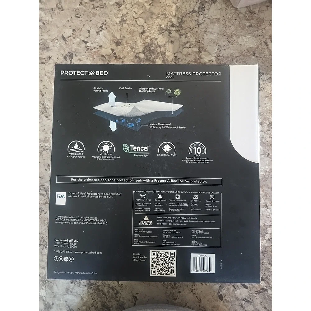 NEW‎ Protect-A-Bed Tencel Cool Waterproof Mattress Protector Dust Mite King NIB